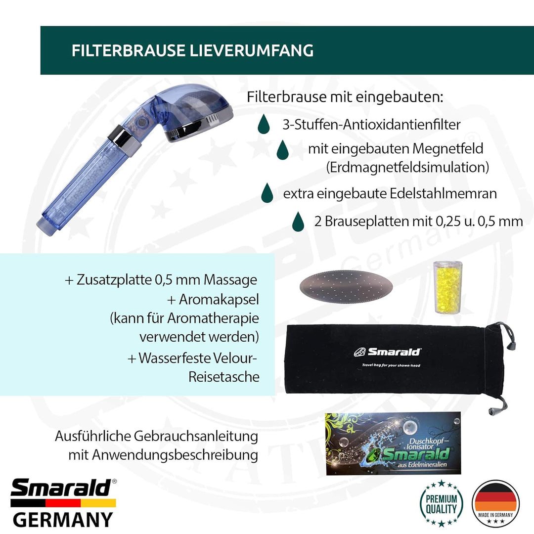 Wellnessbrause mit integrierten Anti-Aging - Duschfilter von Smarald® perfekt für Haar- und Hautpfle