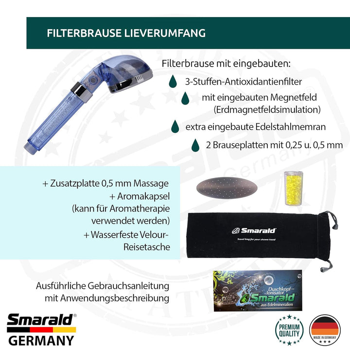 Wellnessbrause mit integrierten Anti-Aging - Duschfilter von Smarald® perfekt für Haar- und Hautpfle
