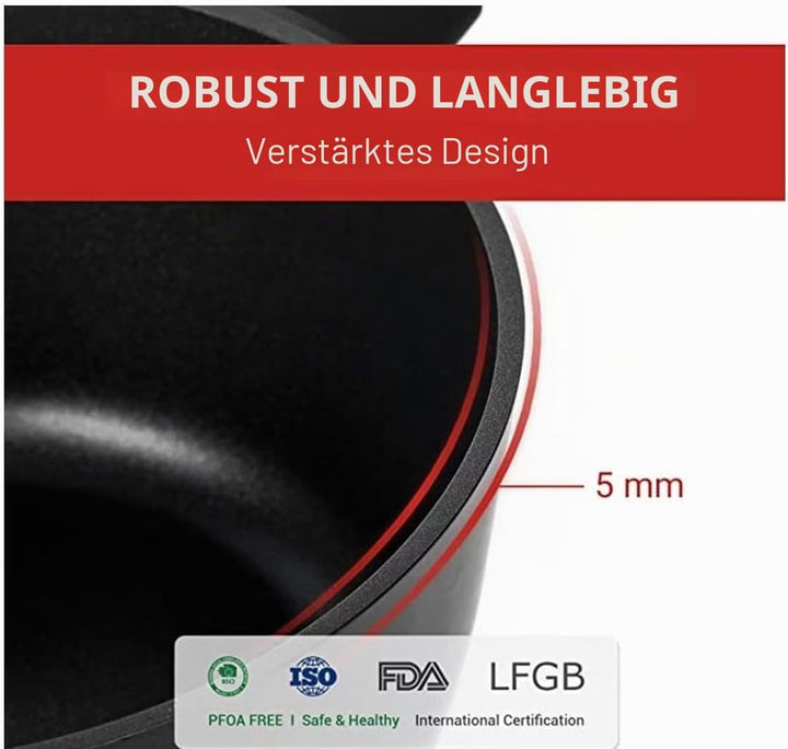 SMHLINE® Kochtopf Pfanne Topfset Aluguss Induktion Ø24 Suppentopf Glasdeckel Brattopf ILAG Antihaft