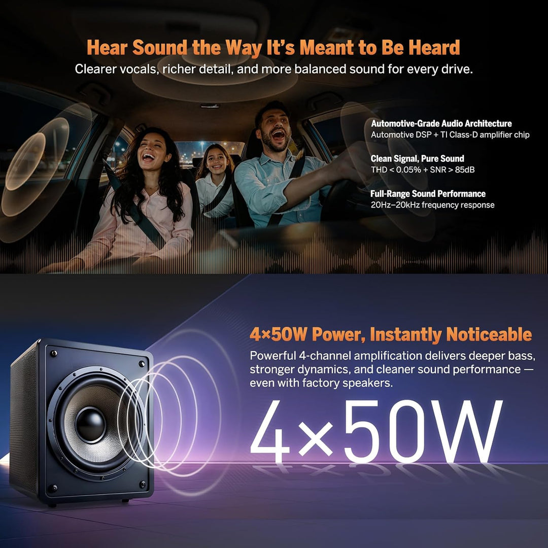 Eonon DSP-Digitalverstärkerbox, 4CH×50W Ausgang, EQ-Modus, Bluetooth Netzstecker für Autoradio A304
