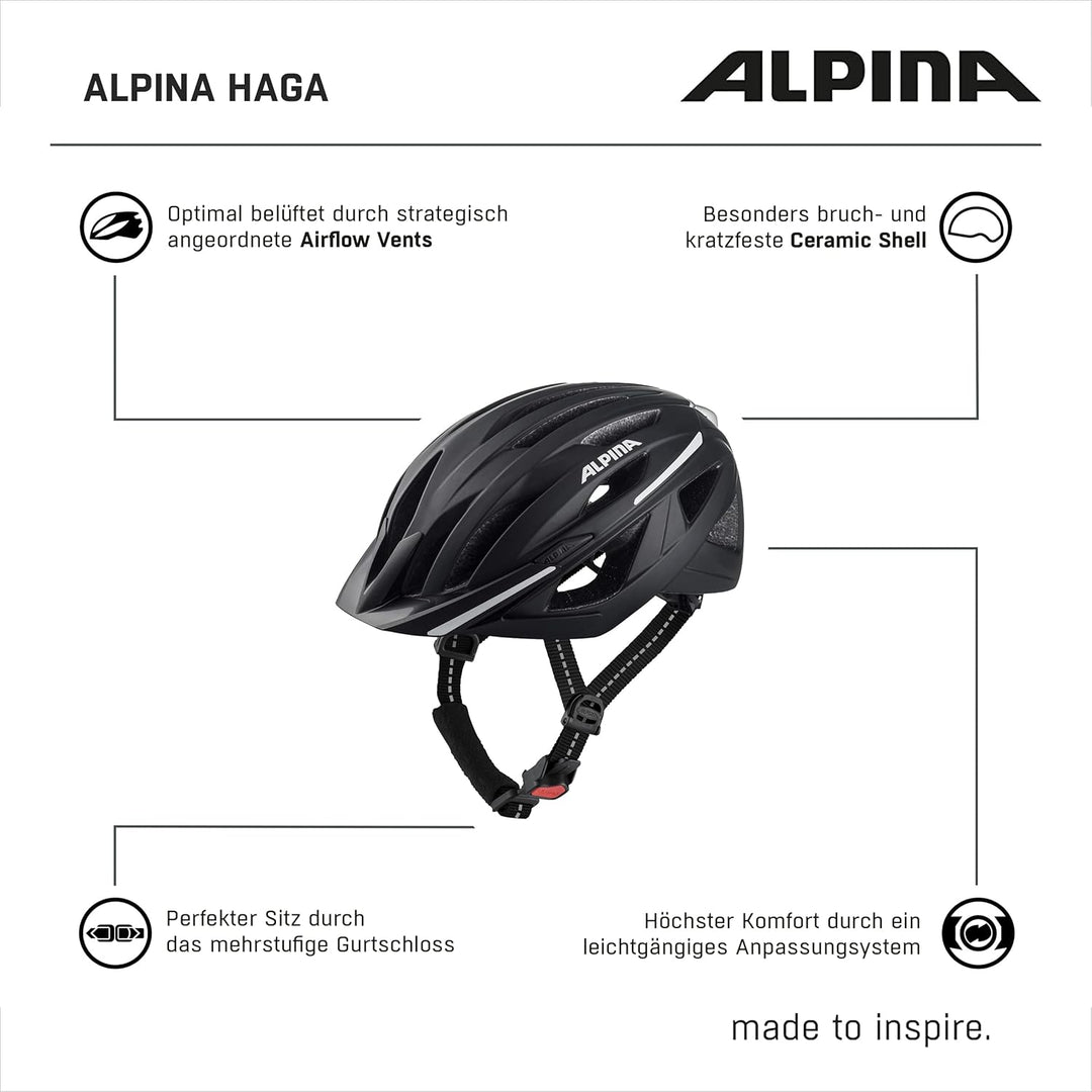ALPINA HAGA - Stossabsorbierender, Sicherer & Optimal Anpassbarer Urban Fahrradhelm Mit Integriertem