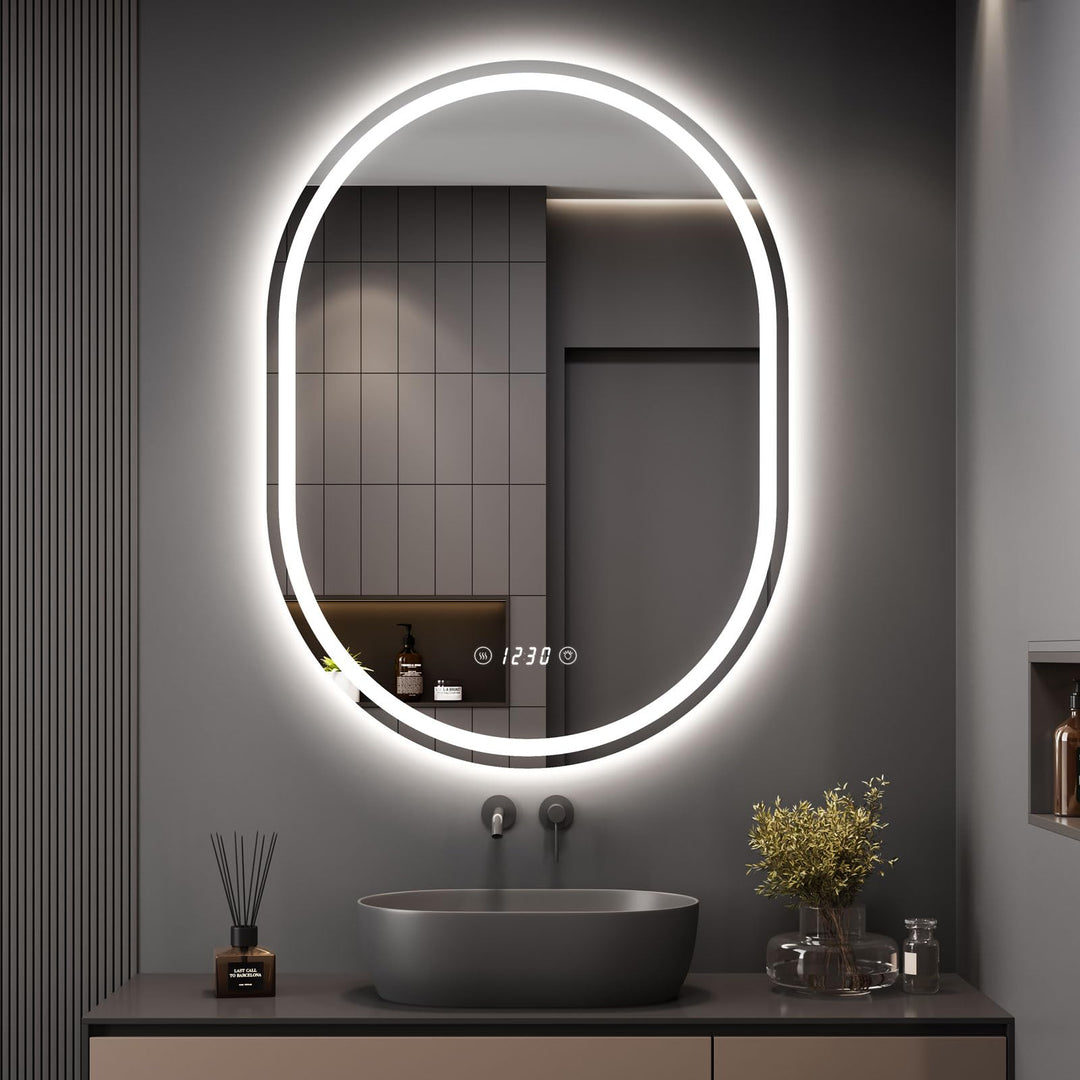 Dripex Badspiegel mit Beleuchtung Led Spiegel mit Uhr und Touch-Schalter, Dimmbar, 3 Lichtfarbe Eins