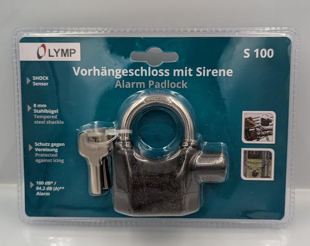 OLYMPIA Vorhängeschloss mit Sirene, S 100, Alarmschloss, 100 dB