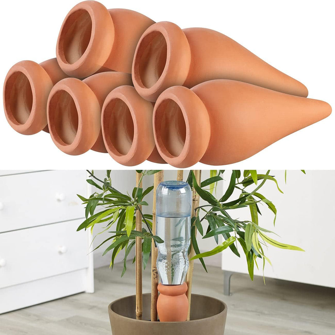 Royal Gardineer Wasserspender Pflanzen: 6er-Set 2in1-Terracotta-Wasserspender für Topfpflanzen (Wass
