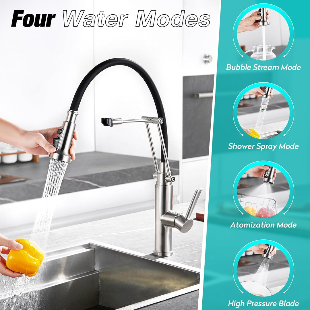 CREA Küchenarmatur mit 4 Wasserstrahlen abnehmbar, Einhebelmischer Armatur Wasserhahn für Küche Spül