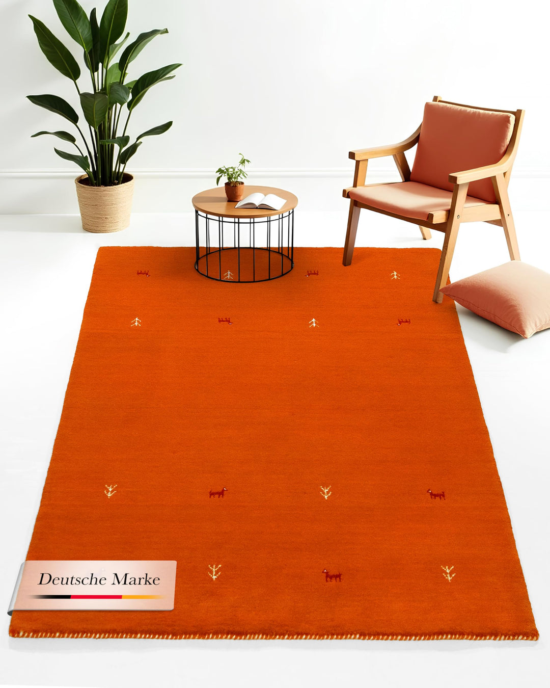 carpetfine Wollteppich Gabbeh Uni Orange 60x90 cm | Moderner Teppich für Wohn- und Schlafzimmer 60x9