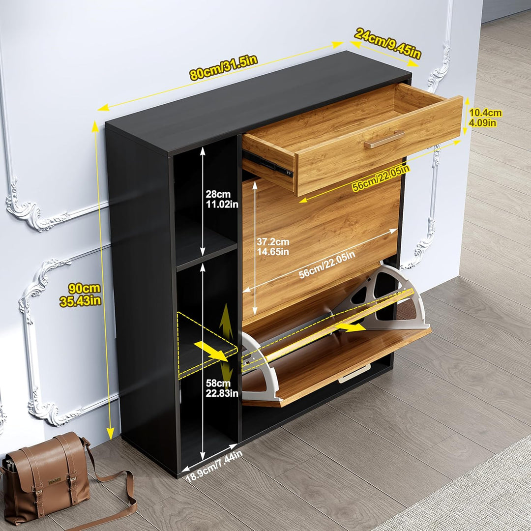 Schuhschrank mit 2 Klappen Schmal Schuhschrank mit 1 Schublade und 3 Ablagefächer platzsparender Sch