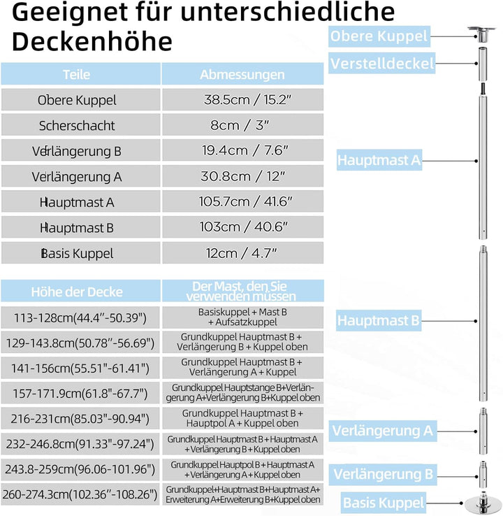 PRIOR FITNESS Permanente Tanzstange mit Fester Platte Tanzstange für Zuhause Tanzstange mit Deckenha