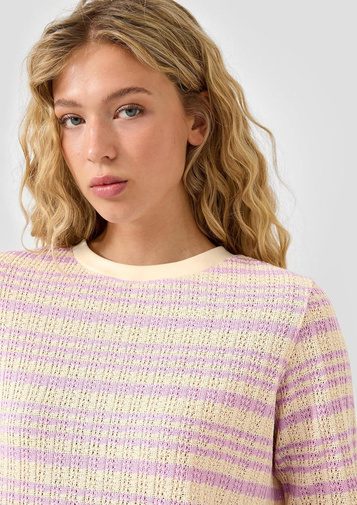 QS Damen Longsleeve mit Ajourmuster T-Shirt Langarm mit Ajourmuster XS 41g0_rosa, XS 41g0_rosa