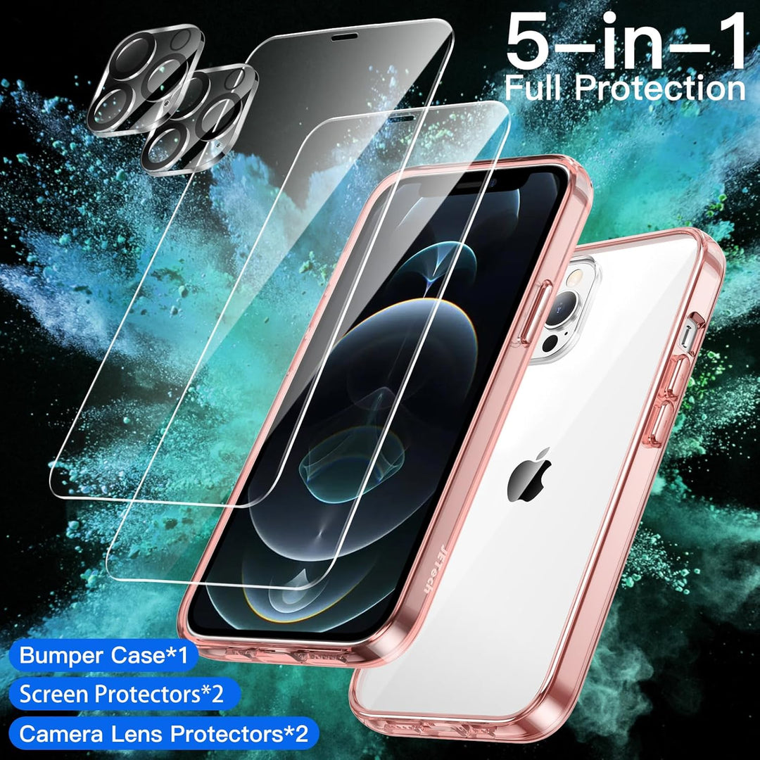 JETech 5 in 1 Hülle für iPhone 12 Pro 6,1 Zoll, mit 2 Stück Schutzfolie und 2 Stück Kameraschutz, Fu