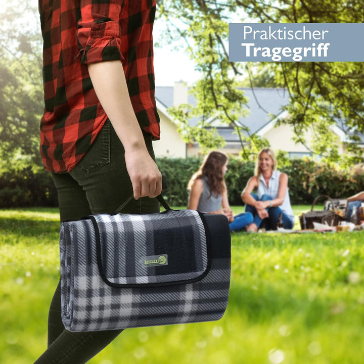 Beautissu XXL Picknickdecke Wasserdicht Isoliert Bella – Tragbare Stranddecke 200x200 cm kompakt – S