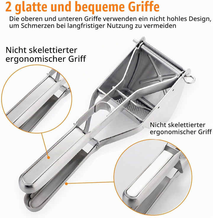 Kartoffelpresse Edelstahl mit Komfortgriff, Grosses Loch Kartoffelstampfer, Spätzlepresse, Einfache