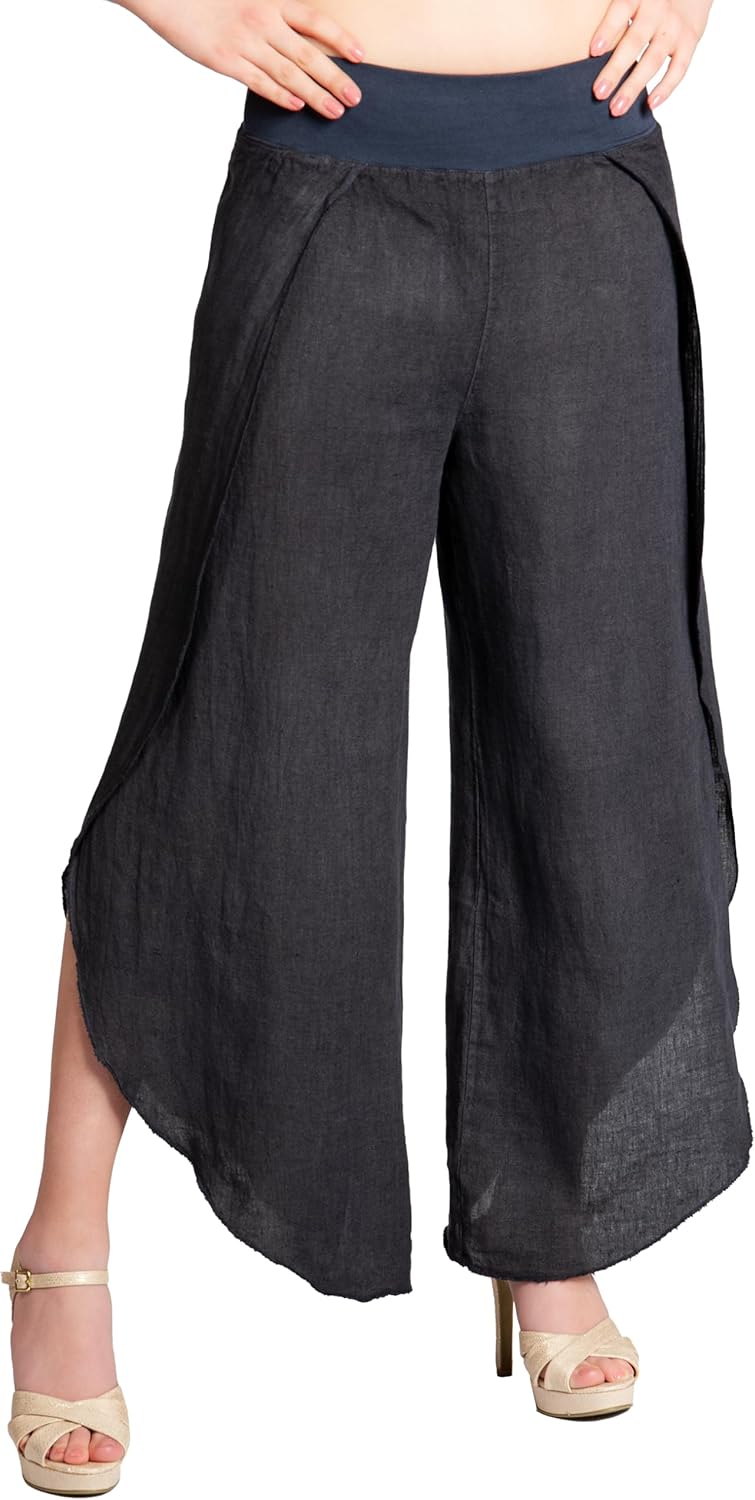 Caspar KHS053 leichte Elegante Damen Leinen Sommerhose, Dunkelblau