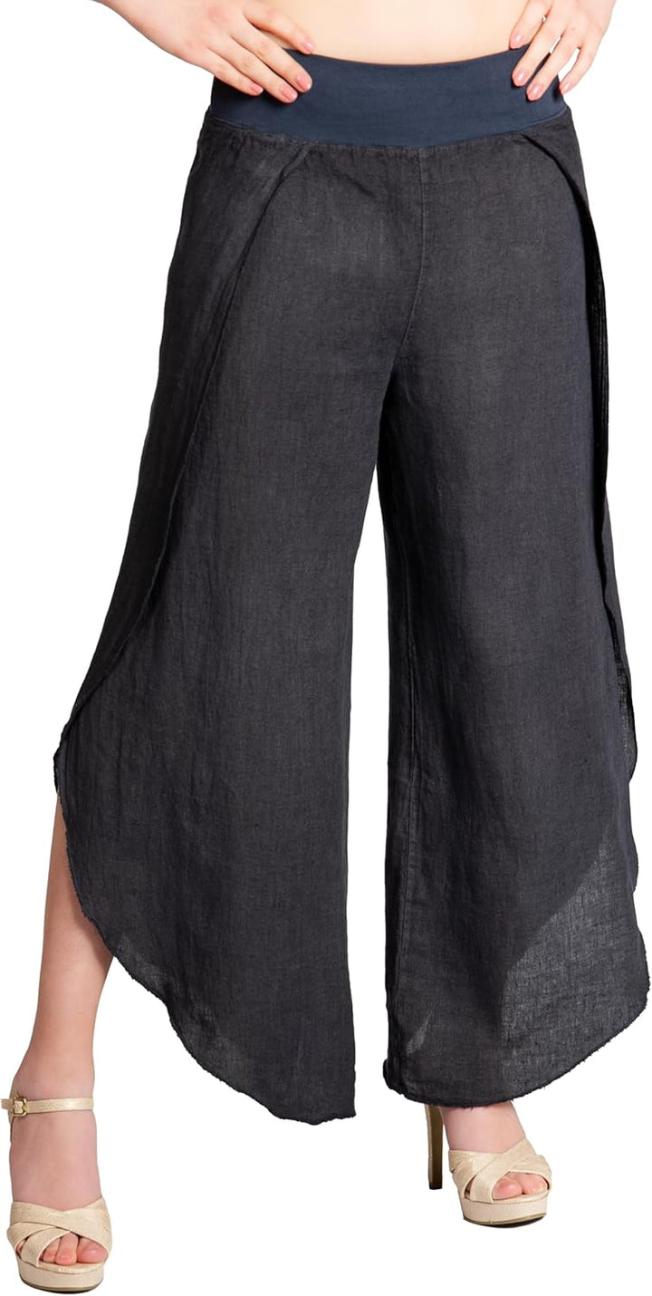 Caspar KHS053 leichte Elegante Damen Leinen Sommerhose, Dunkelblau