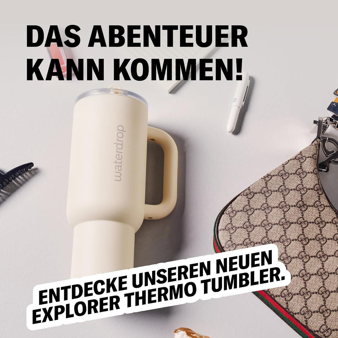 waterdrop® Thermobecher mit Strohhalm 1,1L – Auslaufsichere, robuste Trinkflasche mit aufklappbarem