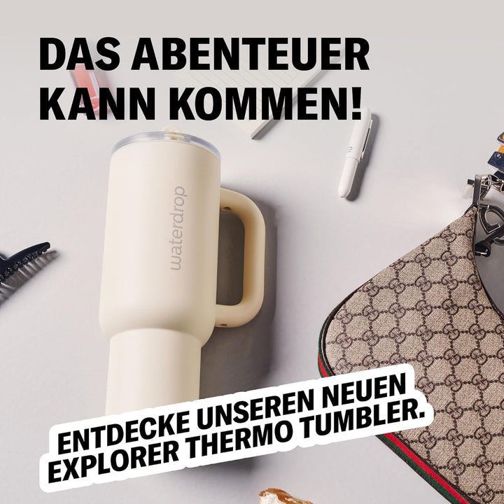 waterdrop® Thermobecher mit Strohhalm 1,1L – Auslaufsichere, robuste Trinkflasche mit aufklappbarem