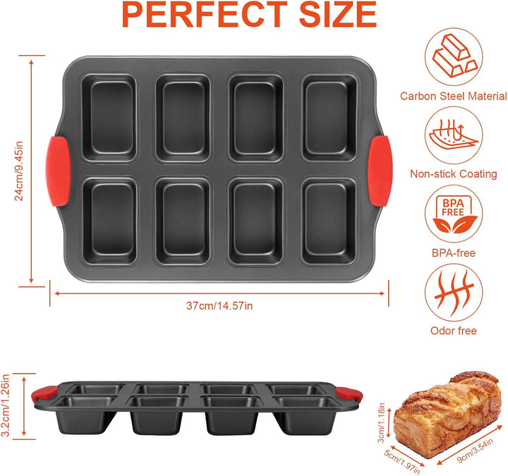 Hejo 2 Stück Mini Brötchen Backform, 8 Mulden Aus Karbonstahl Mini-Kastenform mit Silikongriff, BPA-