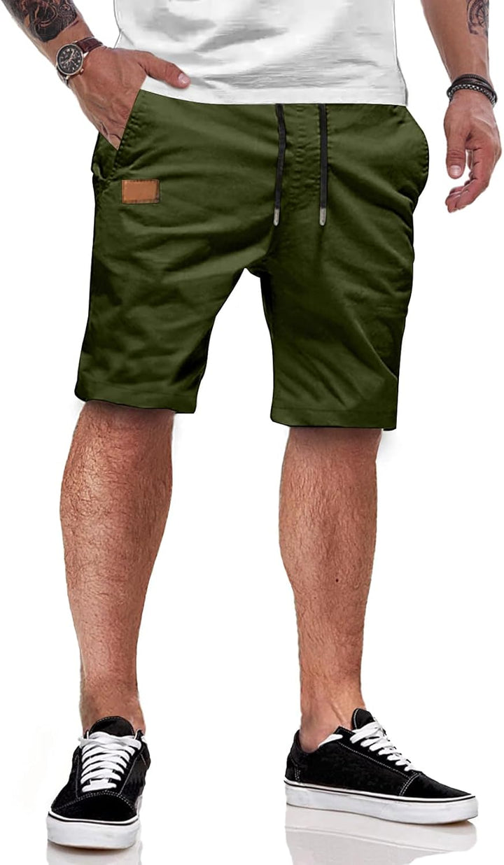 JMIERR Kurze Hosen Herren Shorts Herren Sommer Chino Baumwolle Elastische Taille mit Taschen M F Grü