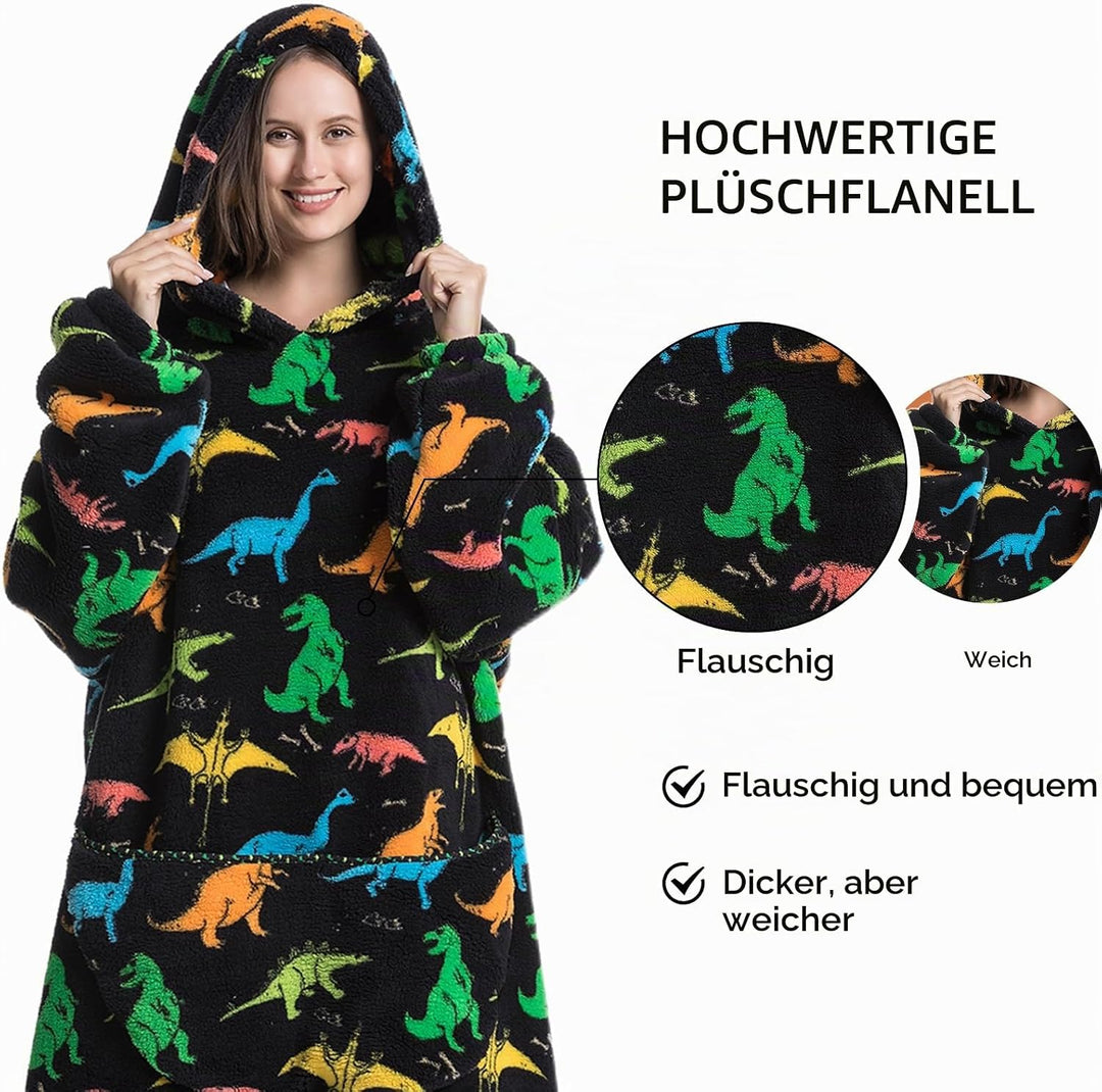 Ultra Weiche Hoodie Decke mit Ärmeln Warme Flanell Decke zum Anziehen für Zuhause Sofa und Bett, Kus