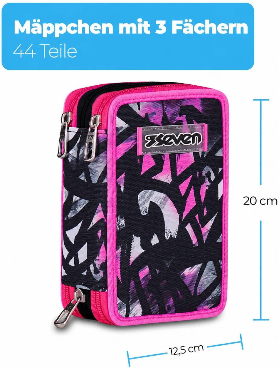 Seven Federmäppchen, Mäppchen, Mehrfarbig, Federtasche für Schreibwaren, Etui komplett mit Bleistift