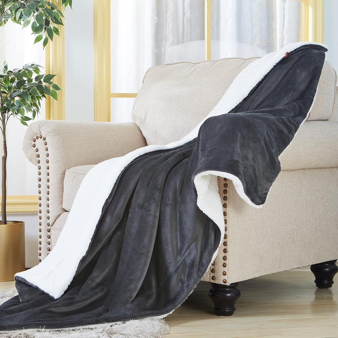 SOCHOW Sherpa Decke Dunkelgrau zweiseitige Wohndecken Kuscheldecken, Dicke warm Sofadecke/Couchdecke