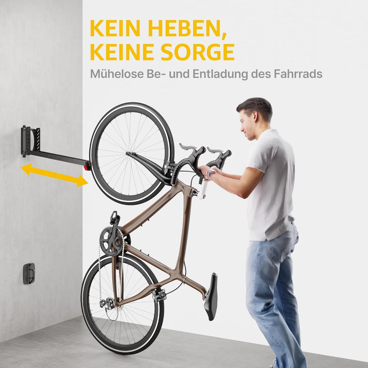 monTEK Schwenkbare Fahrrad Wandhalterung, Fahrradhalterung Wand ohne schweres Heben, platzsparender