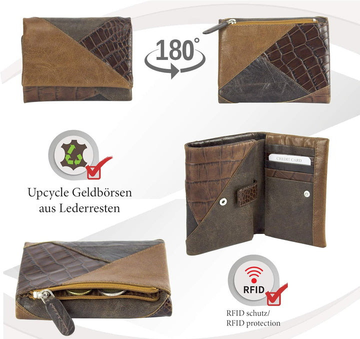 Sunsa Geldbörse. Damen Geldbeutel. Leder Portemonnaie mit RFID Schutz. Mittlere grosse Brieftasche m