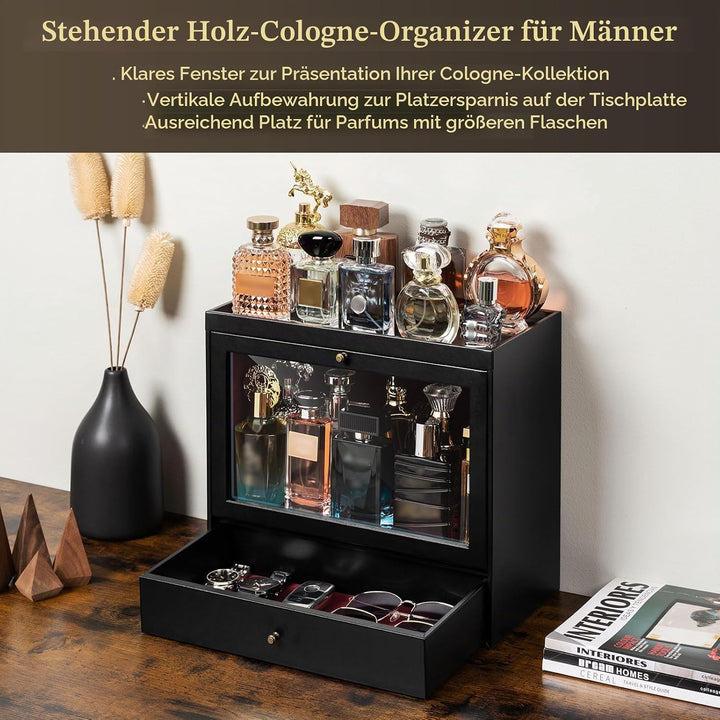 Parfüm Organizer, Leder Herren Parfüm Ständer mit Schublade, Parfüm Regal mit Transparent Sichtbarer