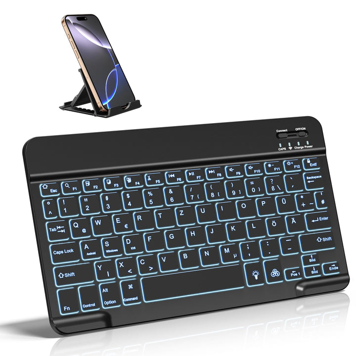 Vobafe Bluetooth Tastatur mit Telefonhalter für iPad Air/Pro/Mini/A16/11/10.9/10.2/iPhone, Kabellose