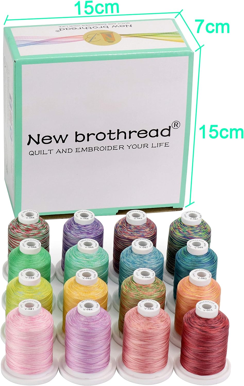 New brothread 16 Multi Farben Mehrzweck 100% Mercerisierte Baumwollfaden 30WT (50S/3) 600M zum Quilt