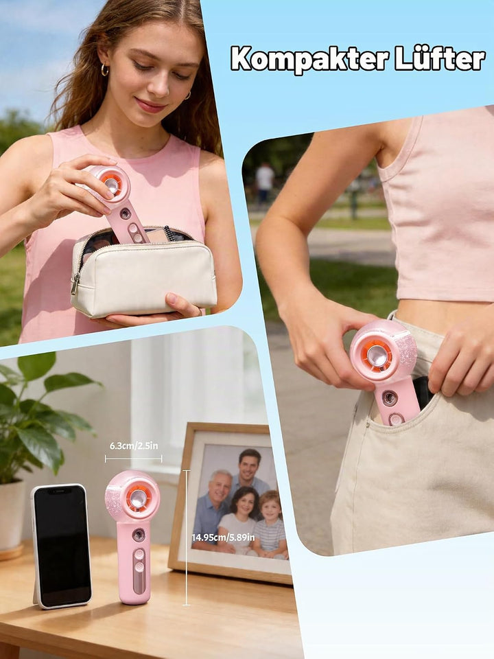 CoolGift Mart Handventilator, Tragbarer Mini Ventilator,Aufladbar, Kleiner Taschenventilator Mit 4 G