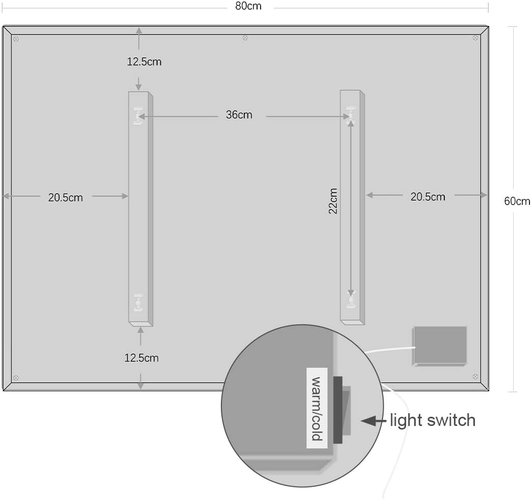 byecold Badspiegel mit LED Beleuchtung 80x60CM, Badezimmerspiegel Antibeschlag, Bad Spiegel Wandspie