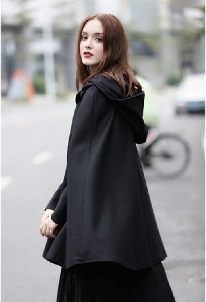 JLTPH Damen Herbst Winter Maxi Lose Umhang mit Kapuze Mantel Poncho Kap Strickpulli Longstrickjacke