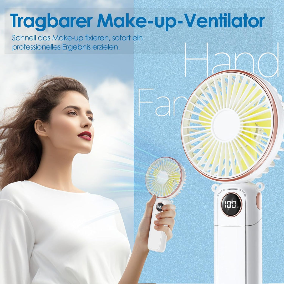 BEYYON Tragbarer Handventilator, 3-in-1 USB Ventilator Hand, leiser Mini Ventilator mit LED-Display,