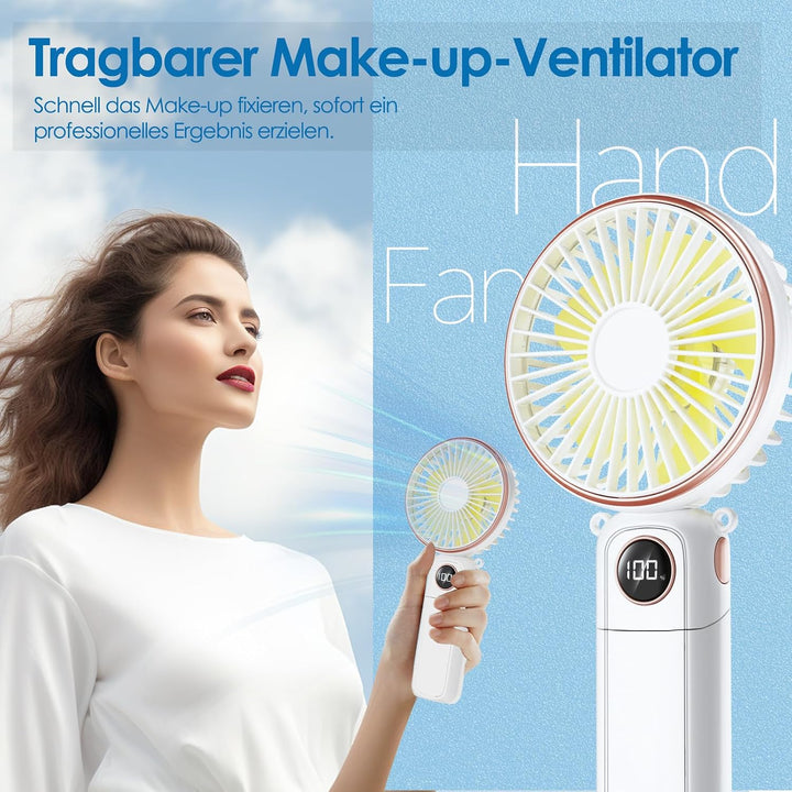 BEYYON Tragbarer Handventilator, 3-in-1 USB Ventilator Hand, leiser Mini Ventilator mit LED-Display,