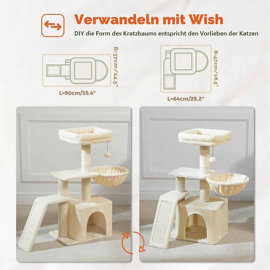 PAWZ Road Kleiner Kratzbaum mit Kratzmatte, Hängematte, Eigentumswohnung und Korb, Kleiner Katzenbau