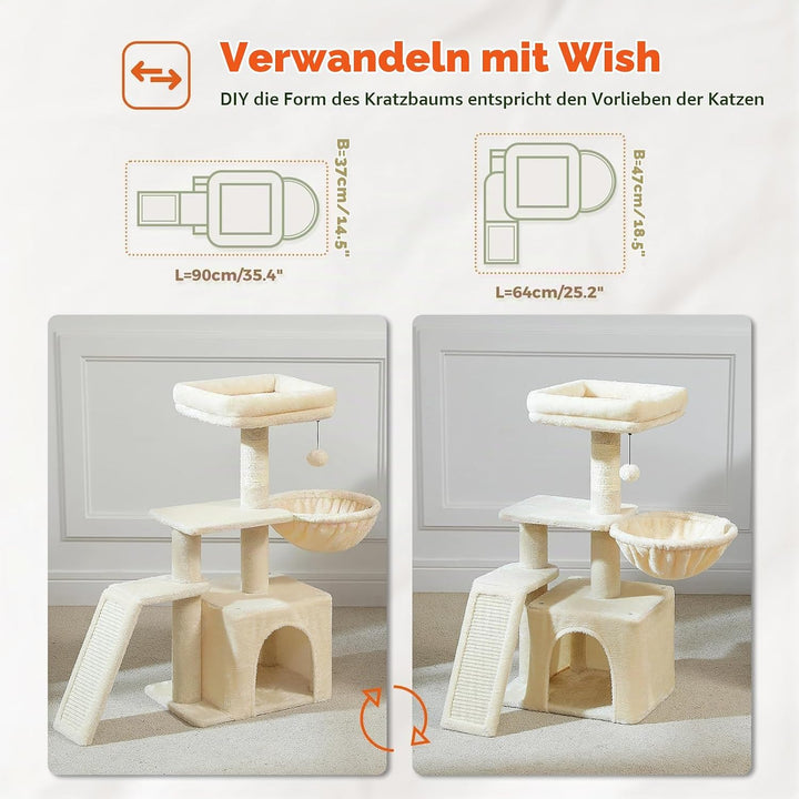 PAWZ Road Kleiner Kratzbaum mit Kratzmatte, Hängematte, Eigentumswohnung und Korb, Kleiner Katzenbau