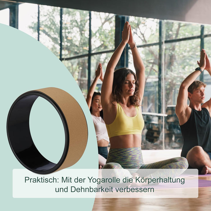 Relaxdays Yogarad, Ø 32 cm, Kunststoff, Kork, rutschfest, für Rückenübungen, Dehnbarkeit, Yogazubehö