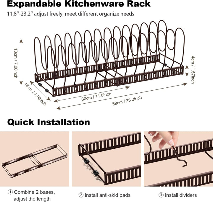 Housolution Pfannenhalter für Schublade, Erweiterbarer Topfdeckelhalter mit 14 Verstellbaren Teiler,