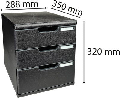 Exacompta 325414D Ablagesystem Modulo A4, 3 laden, schwarz Schwarz 3 Laden, Schwarz 3 Laden