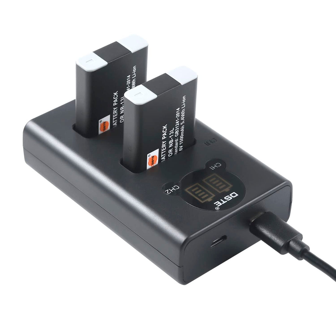 DSTE 2X NB-13L Ersatz Batterie + Dual USB-Ladegerät mit LCD-Display Kompatibel mit Canon PowerShot S