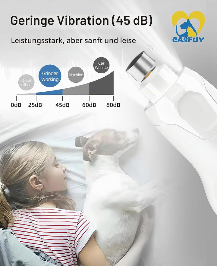 Casfuy Krallenschleifer für Hunde - (45 dB) 6-Gang-Haustier-Krallenschleifer mit 2 LED-Lichtern für