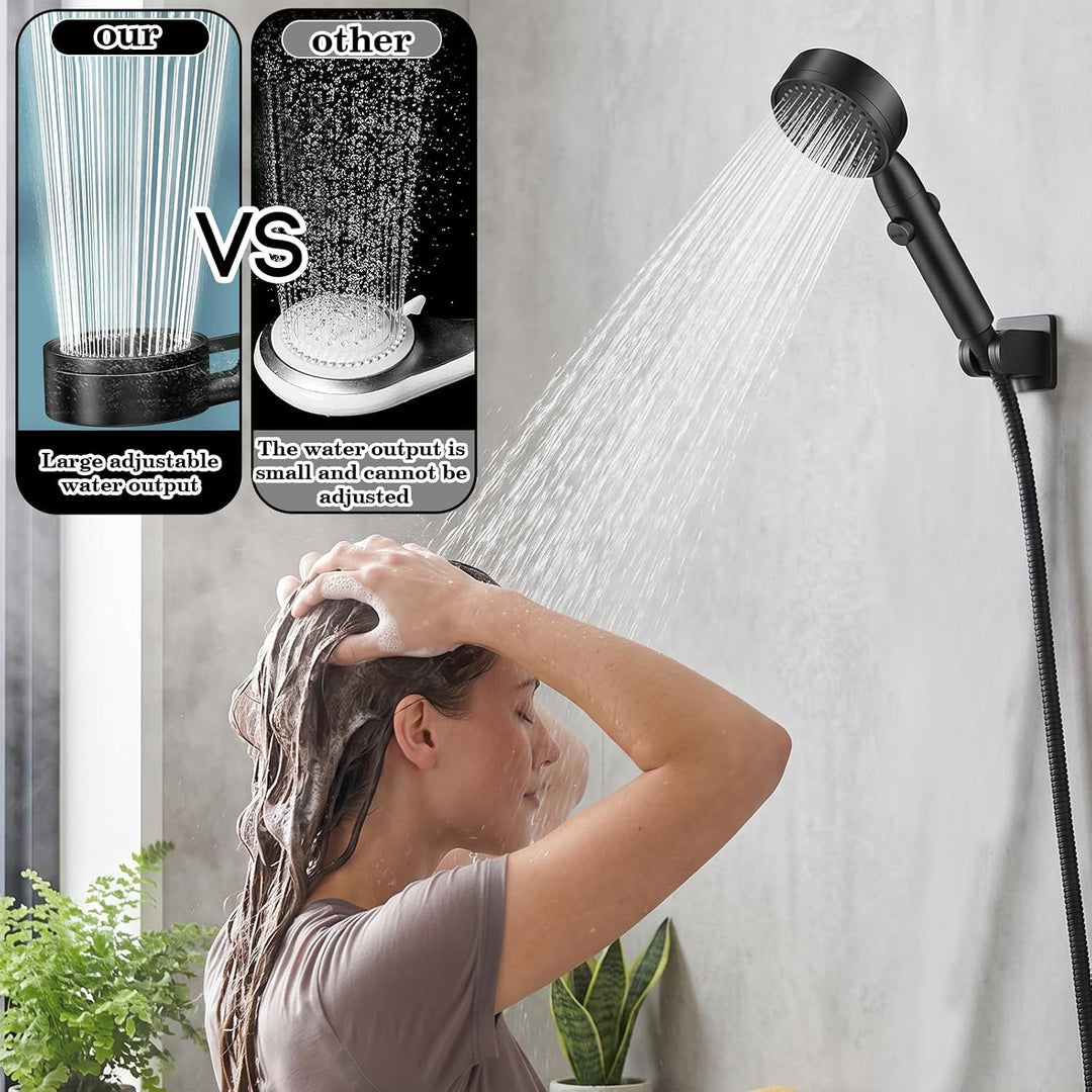 Duschkopf mit Filter 5 Strahlarten Duschsparkopf mit Stoppfunktion Schwarz Hochdruck-Regendusche Dus