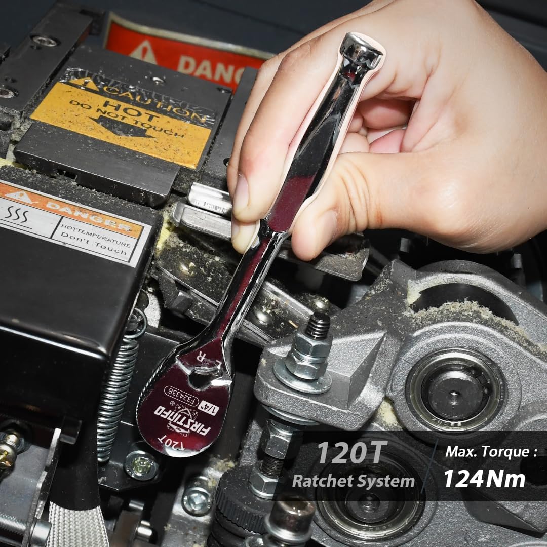 FIRSTINFO F32433B Ratsche 1/4″(6,35 mm) – versiegelter Kopf mit 120 Zähnen | kompakter umkehrbarer K