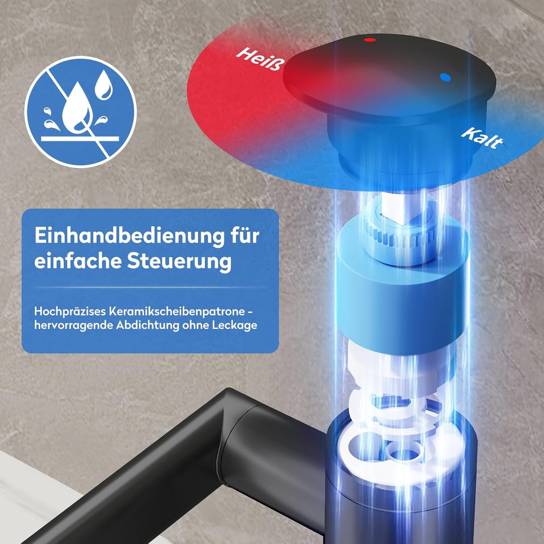 JONKEAN Wasserhahn Bad mit Temperaturanzeige(Batterielos), 1080° Drehbar Einhebelmischer Waschbecken
