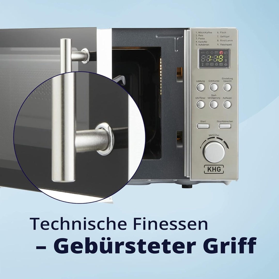 KHG Mikrowelle MW-20.1GS mit Grill 20L aus Metall in silber, 9 Automatikprogramme, 1.200 Watt, inkl.