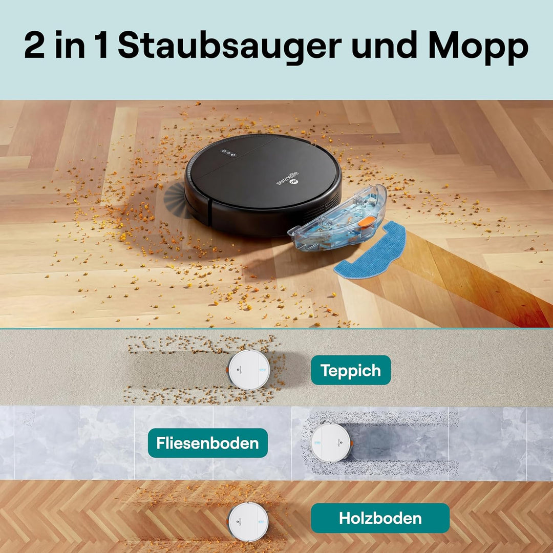 SereneLife Saugroboter mit Wischfunktion, 700Pa Saugroboter, 3-in1- Saug und Wischroboter, Staubsaug