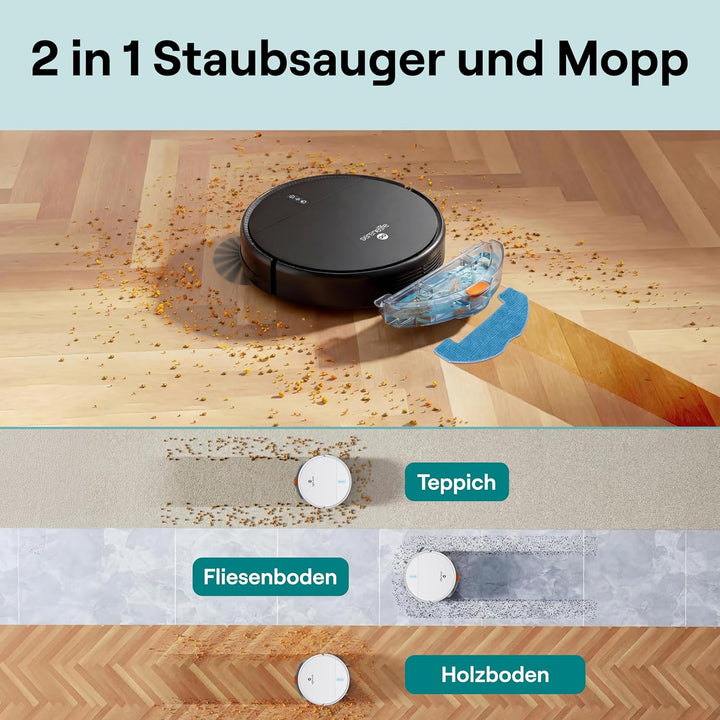 SereneLife Saugroboter mit Wischfunktion, 700Pa Saugroboter, 3-in1- Saug und Wischroboter, Staubsaug