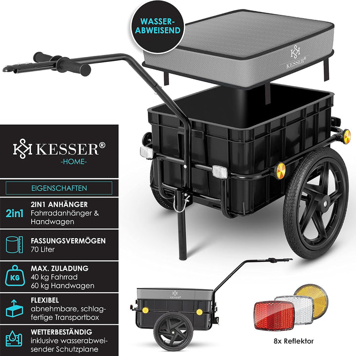KESSER® Fahrradanhänger, Lastenanhänger, Handwagen mit Kupplung, Hochdeichsel, für Fahrrad Transport