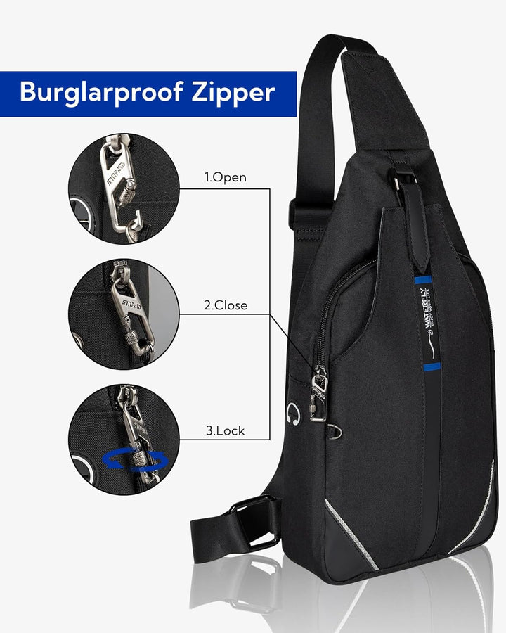 WATERFLY Anti-Diebstahl Sling Bag für Damen und Herren Brusttasche Hippie Crossbody Bag Multipurpose